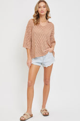 Beige Pointelle V-neck Knit Top Simmer & Fay